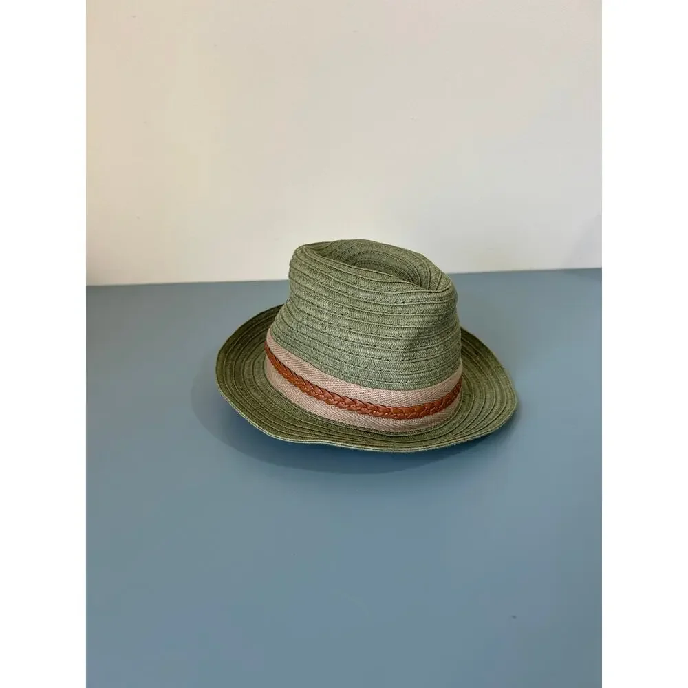 Janie and Jack boys green straw fedora hat size 12-24 months
